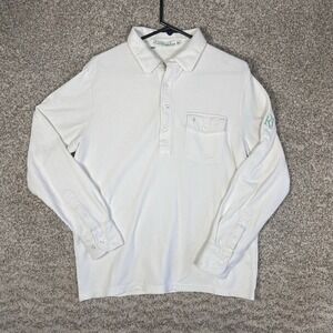 Criquet Polo Shirt Mens Medium White Long Sleeve Players Golf Pique Peru Cotton